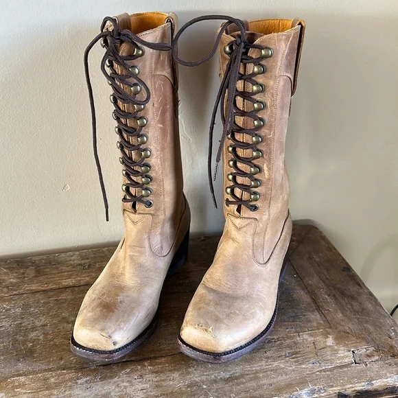Made in Mexico Tan Leather Lace Up Boots Size 6 - Picture 1 of 6
